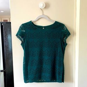 LOFT Emerald Green Lace Short Sleeve Top